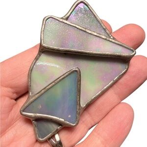 Vintage Iridescent stone statement abstract stained glass stone brooch art deco‎